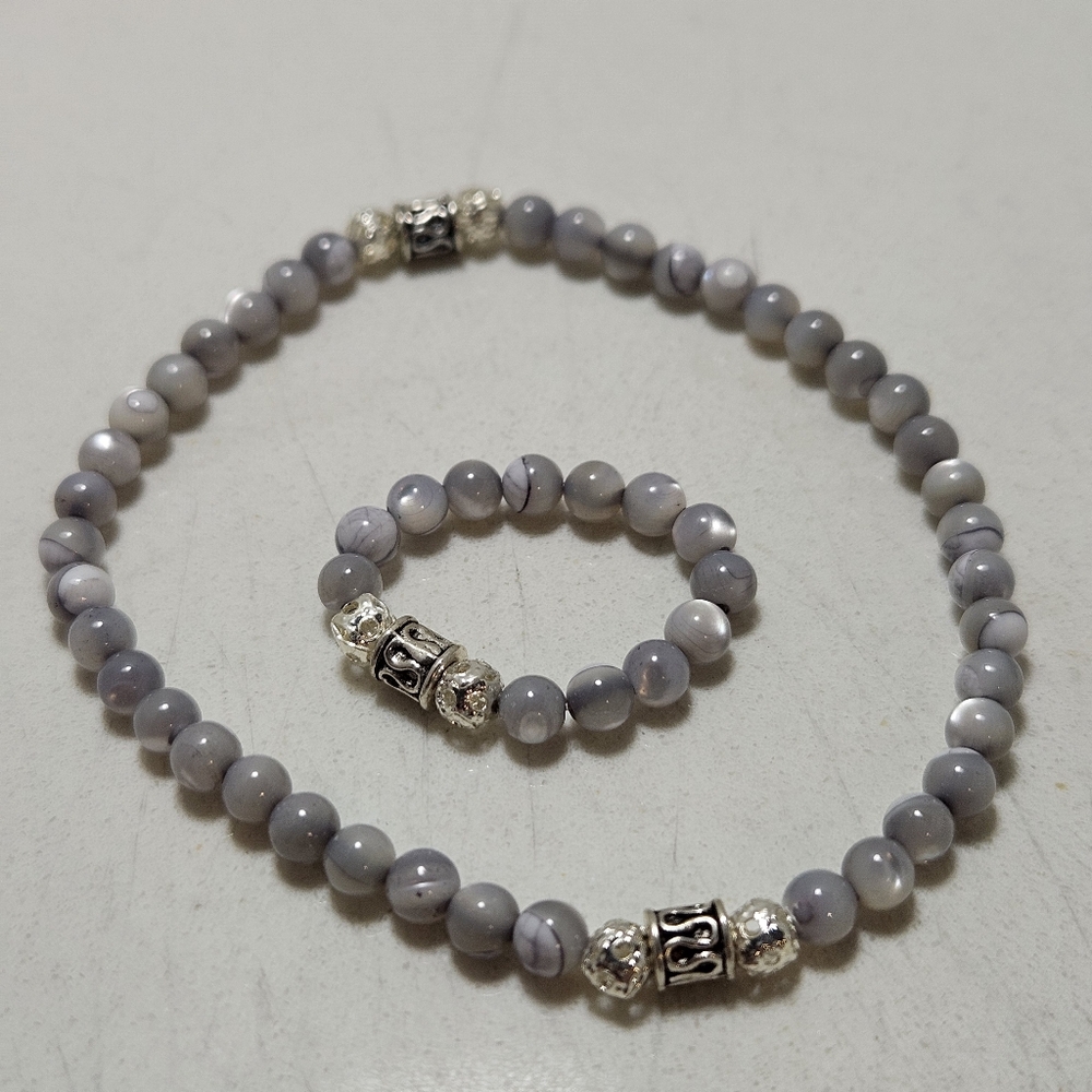 Gray Mother Of Pearl Bracelet And Ring Handmade NWOT - Picture 4 of 7